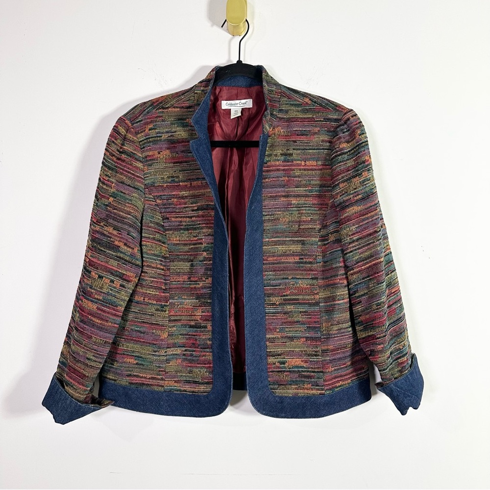 Coldwater Creek Multicolor Open Front Mandarin Collar Blazer Jacket